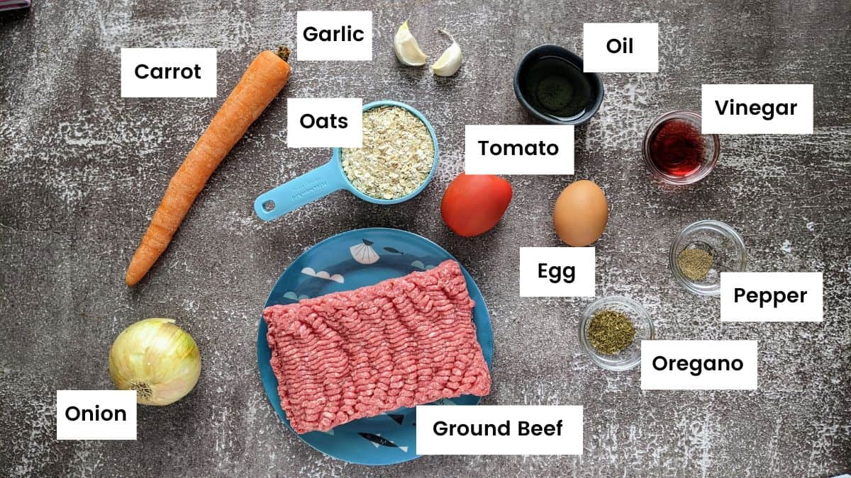 Ingredients for ground beef meatballs.