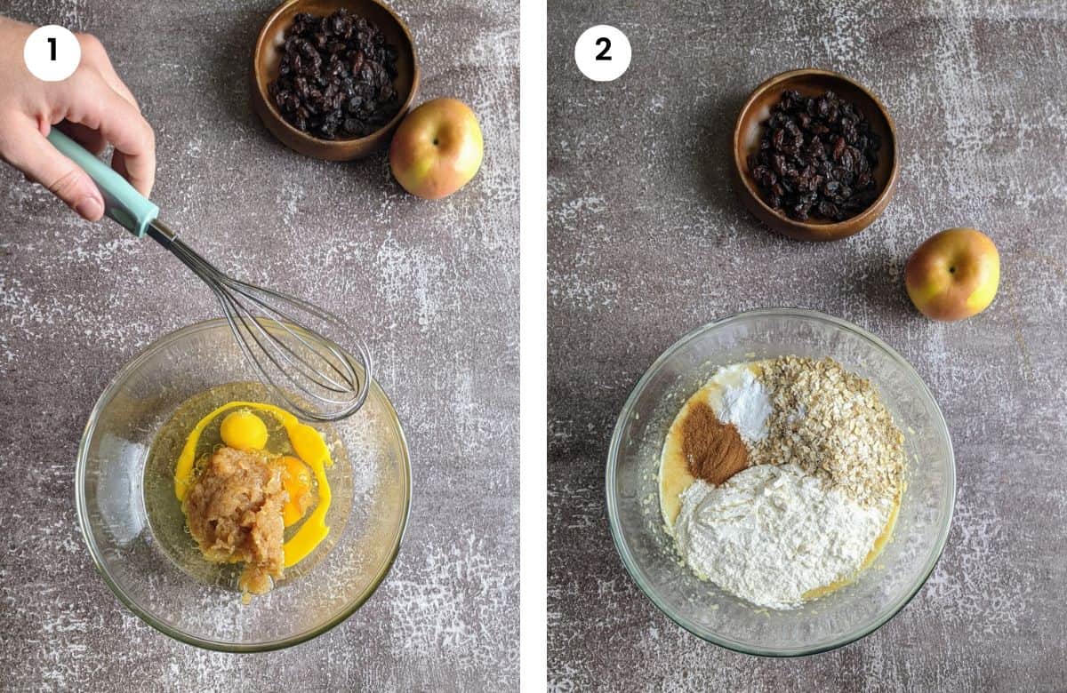 Step1: Mixing the wet ingredients. Step2: Adding the dry ingredients to the batter.