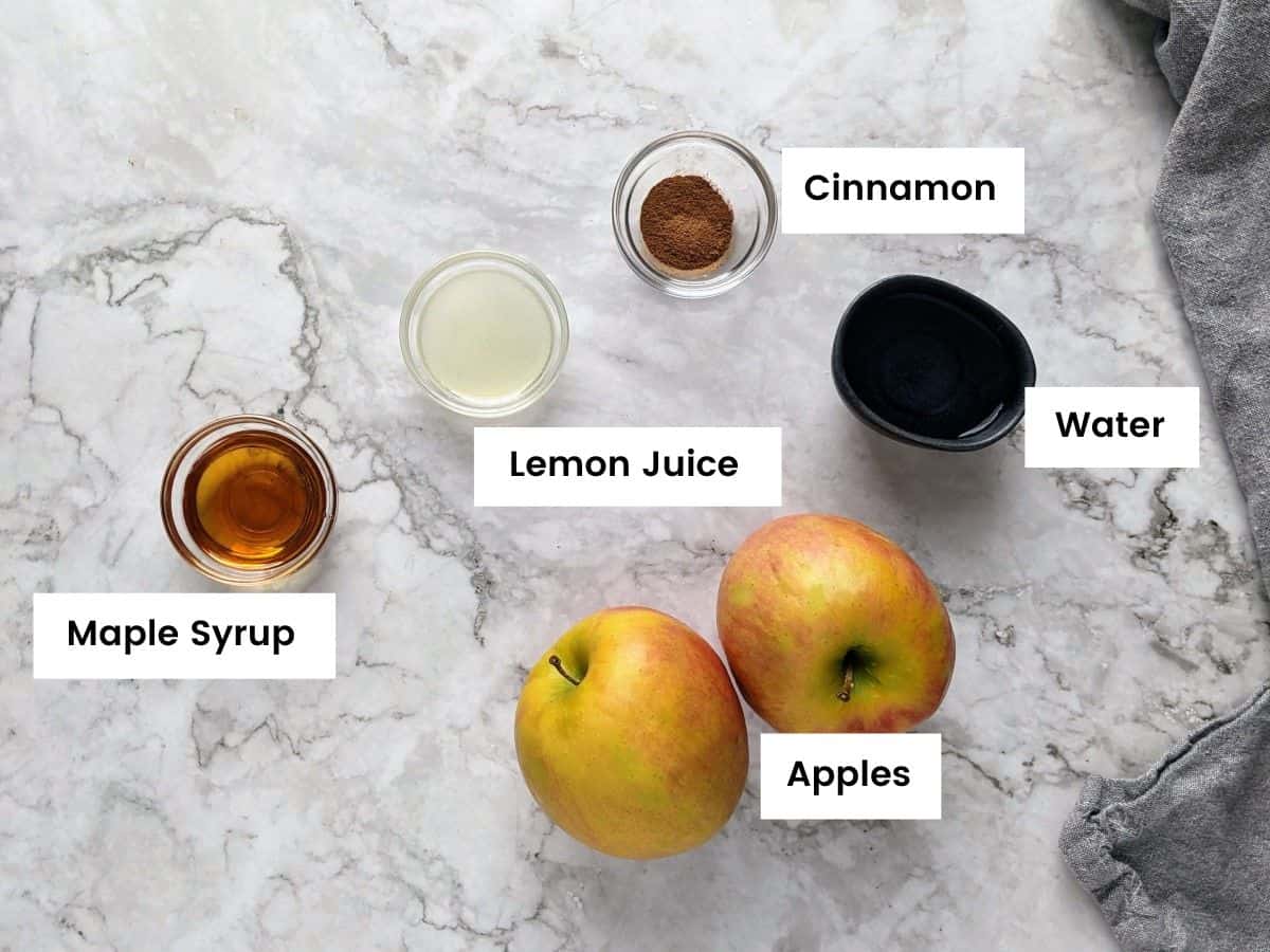 Ingredients for homemade sugar-free applesauce recipe.