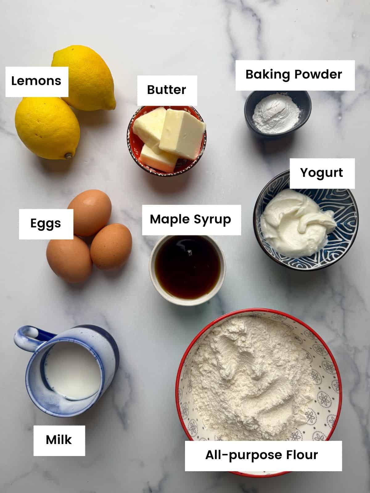 Ingredients for mini lemon loaf cakes.