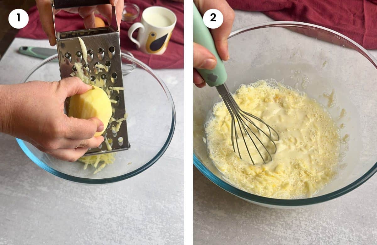 Step1: Grating the apple. Step2: Mixing the wet ingredients.