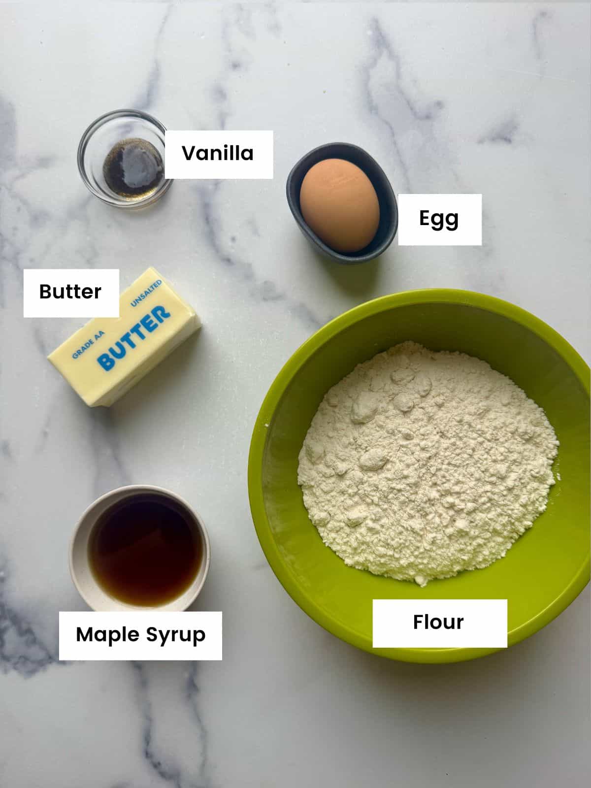 Ingredients for kid-friendly butter cookies.