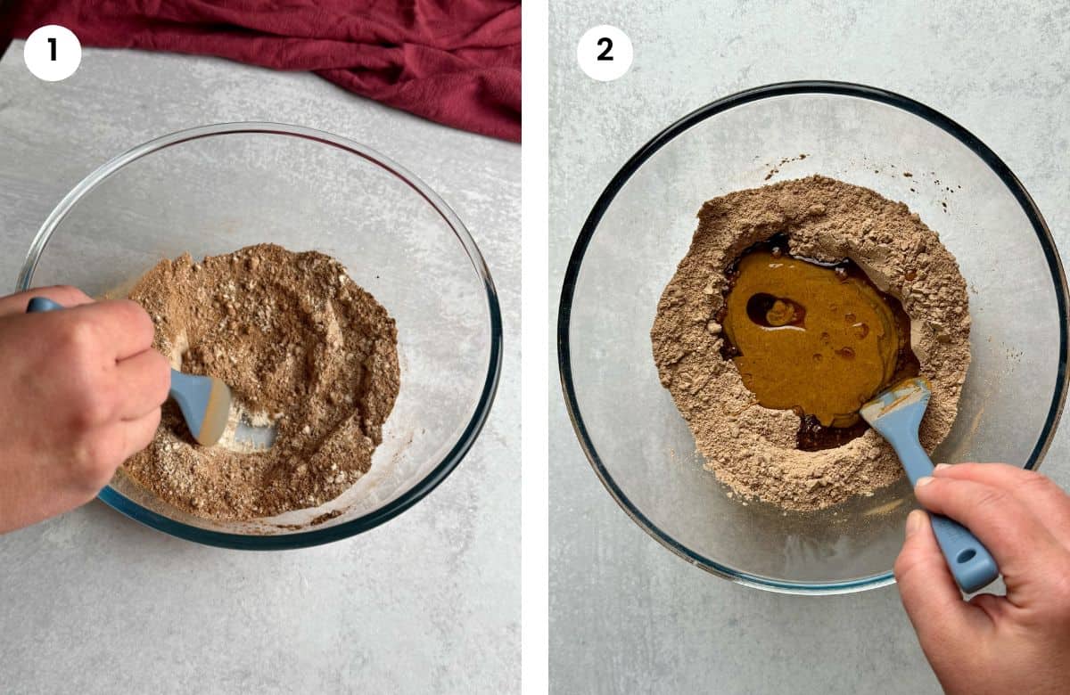 Step1: Mixing dry ingredients. Step2: Added the wet ingredients.