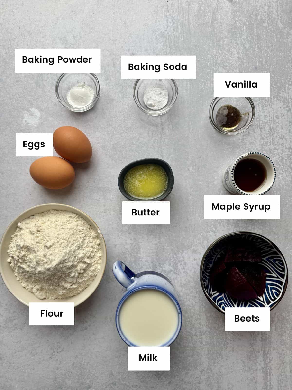 Ingredients for beet waffles.