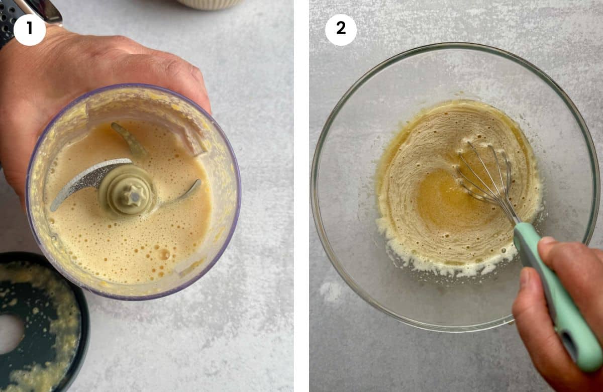 Step1: Blended eggs and lentils. Step2: Mixed wet ingredients.