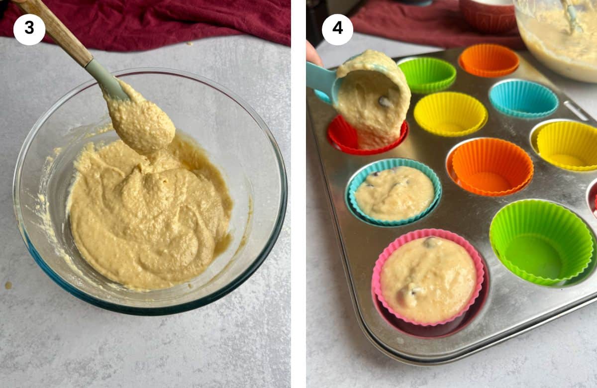 Step3: Batter for lentil muffins ready. Step4: Adding batter to muffin cases.