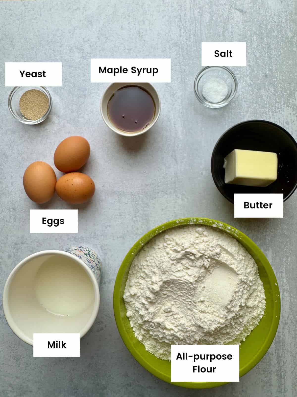 Ingredients for milk bread.
