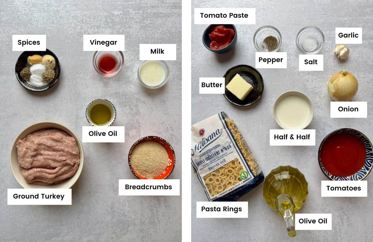 Ingredients for spaghettios with meatballs.