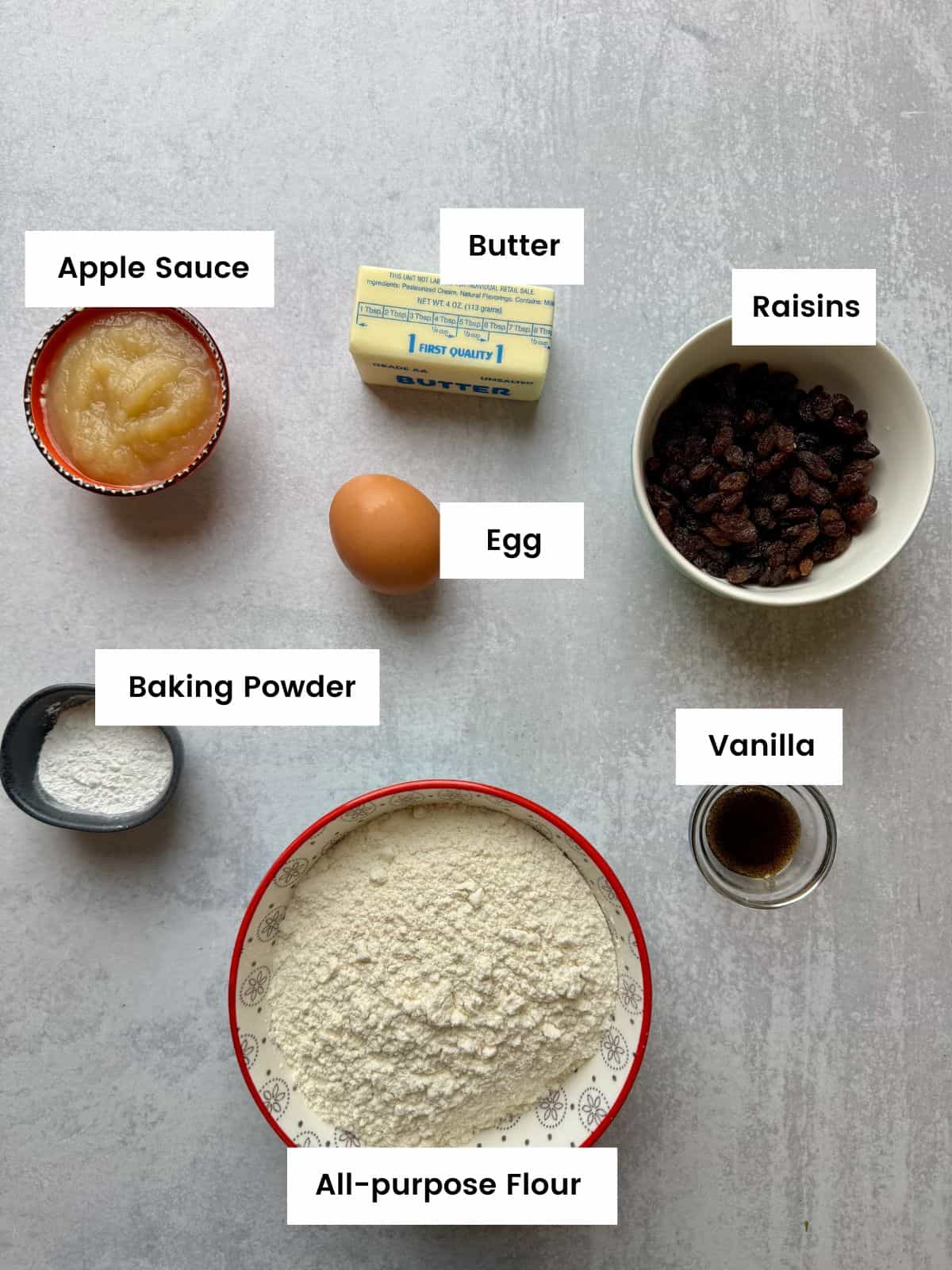Ingredients for english rock cakes.