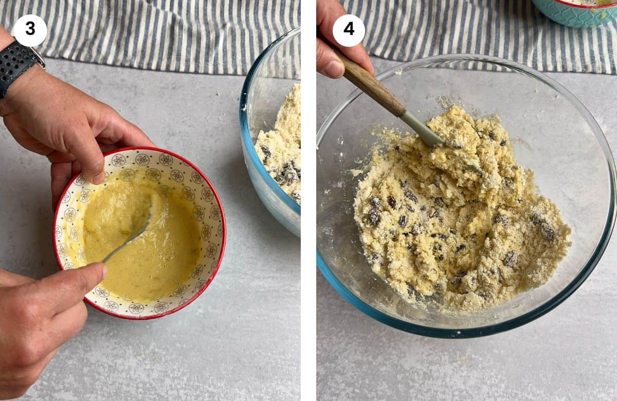 Step3: Mixing apple sauce and egg. Step4: Mixed wet and dry ingredients.