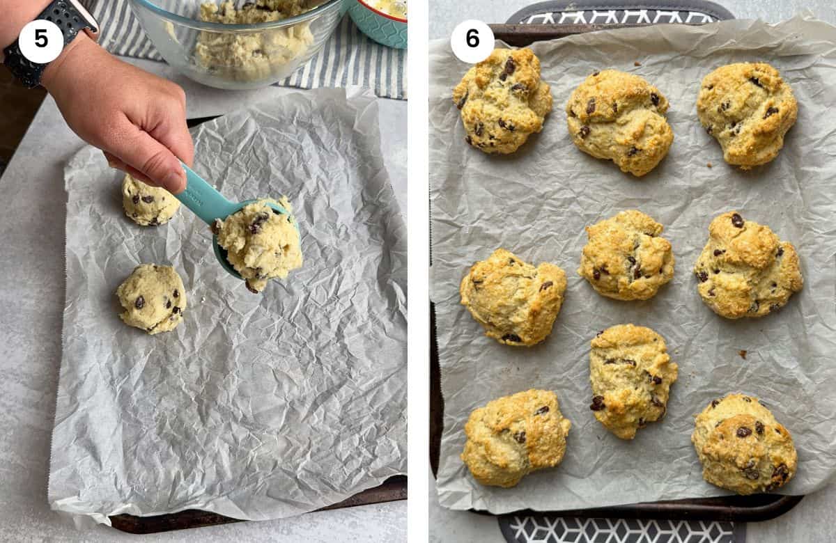 Step5: Placing scoops of dough on lined tray. Step6: Rock cakes when they come out of the oven.