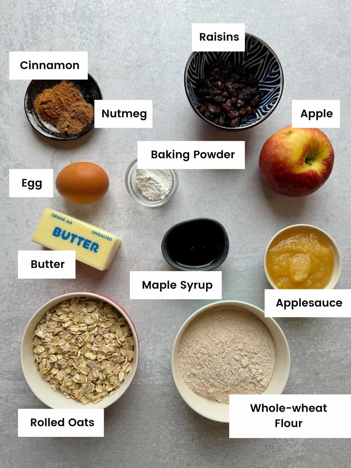 Ingredients for apple oat cookies.