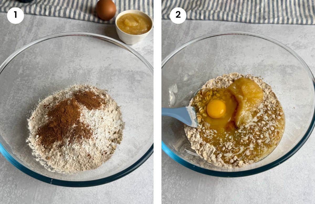 Step1: Added all dry ingredients to bowl. Step2: Added all wet ingredients to the bowl.