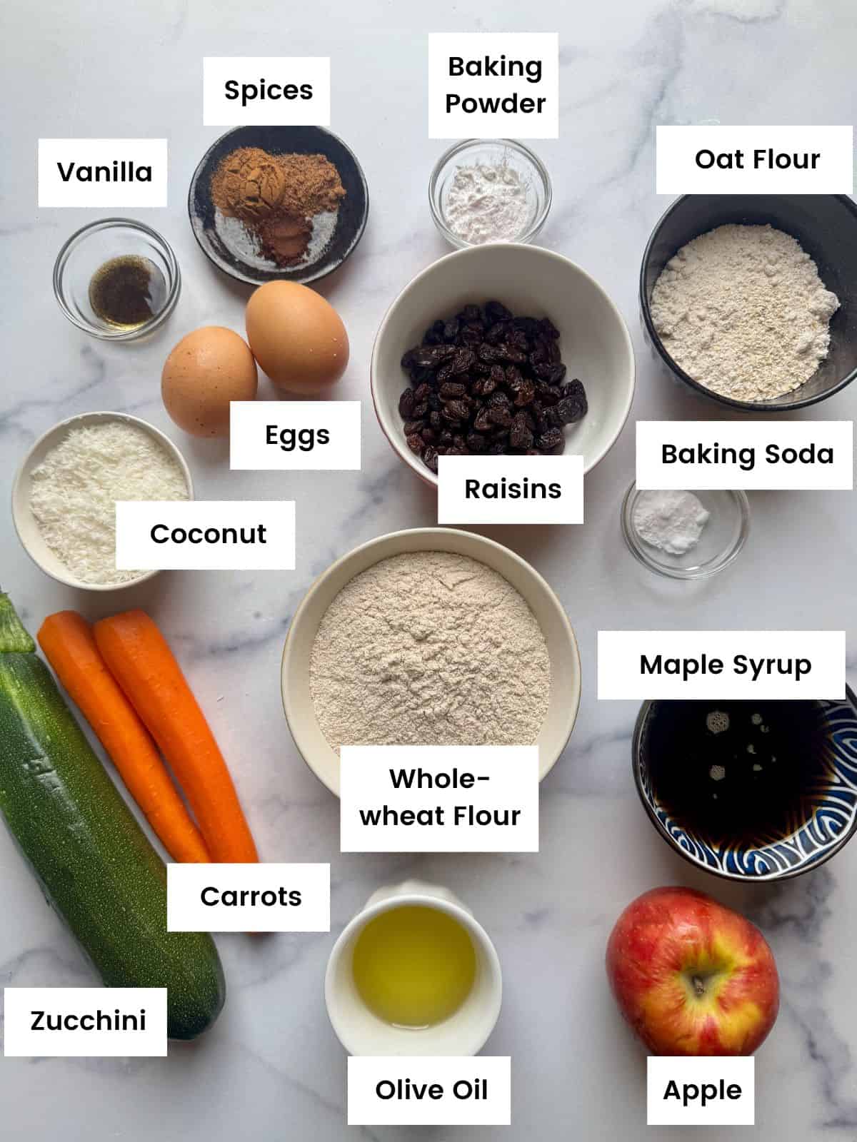 Ingredients for morning glory muffins.