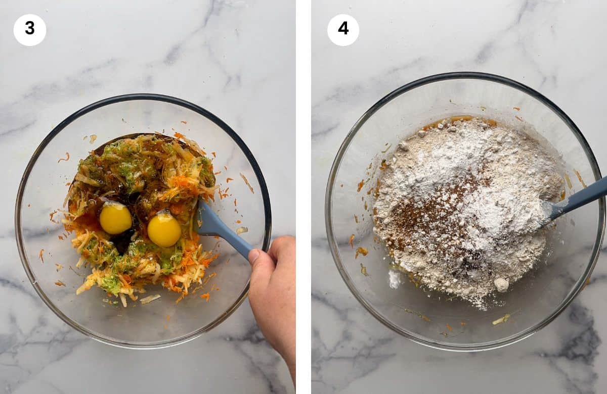 Step3: Added wet ingredients to the bowl. Step4: Added dry ingredients.