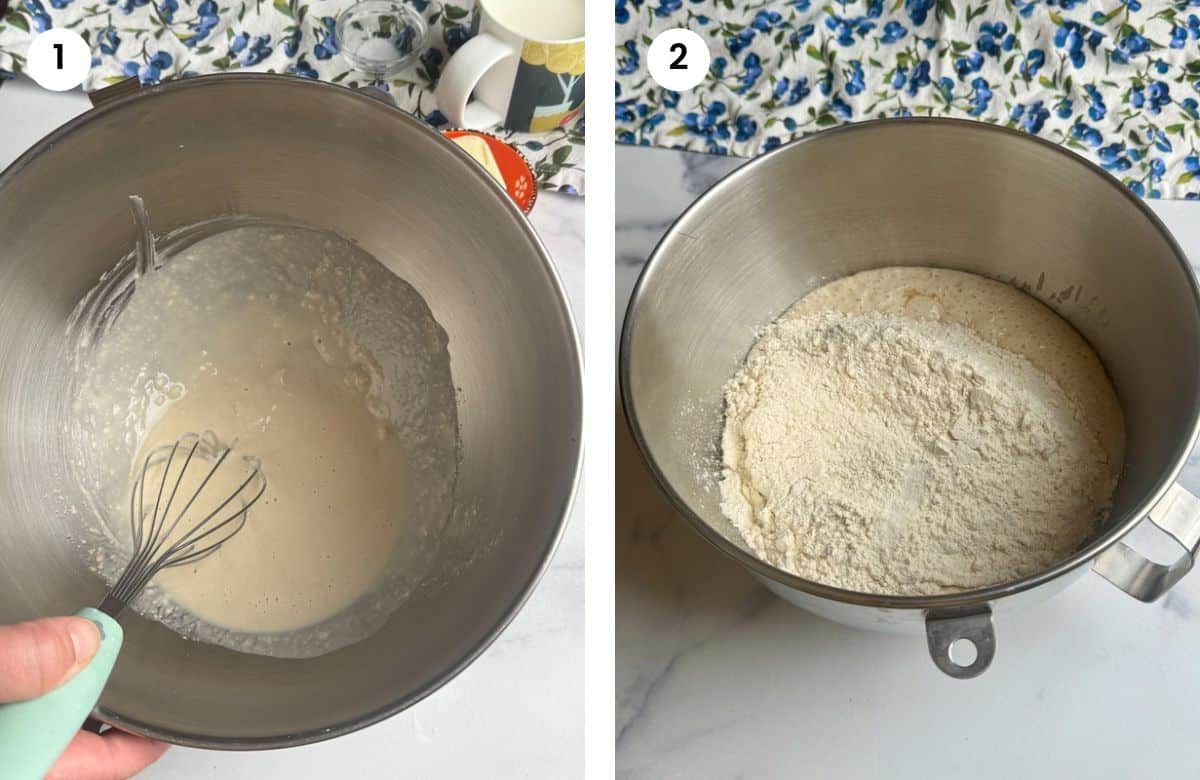 Step1: Activating yeast. Step2: Added the rest of the ingredients to knead.