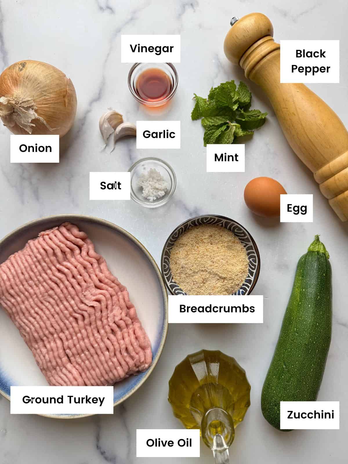 Ingredients for turkey zucchini meatballs.